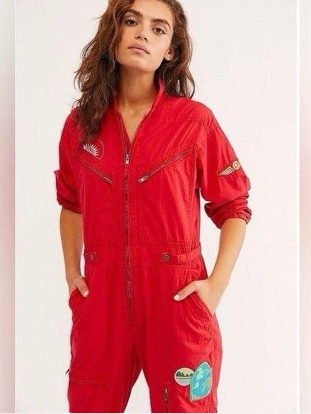 RARE Free People Lena Flight Utility Jumpsuit Red